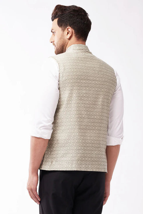 VASTRAMAY Beige Baap Beta Ethnic Jacket Set